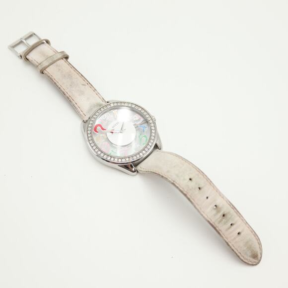 Guess Clear Dial Multicolor Numbers 45mm Watch White Leather with New Battery - Picture 13 of 16